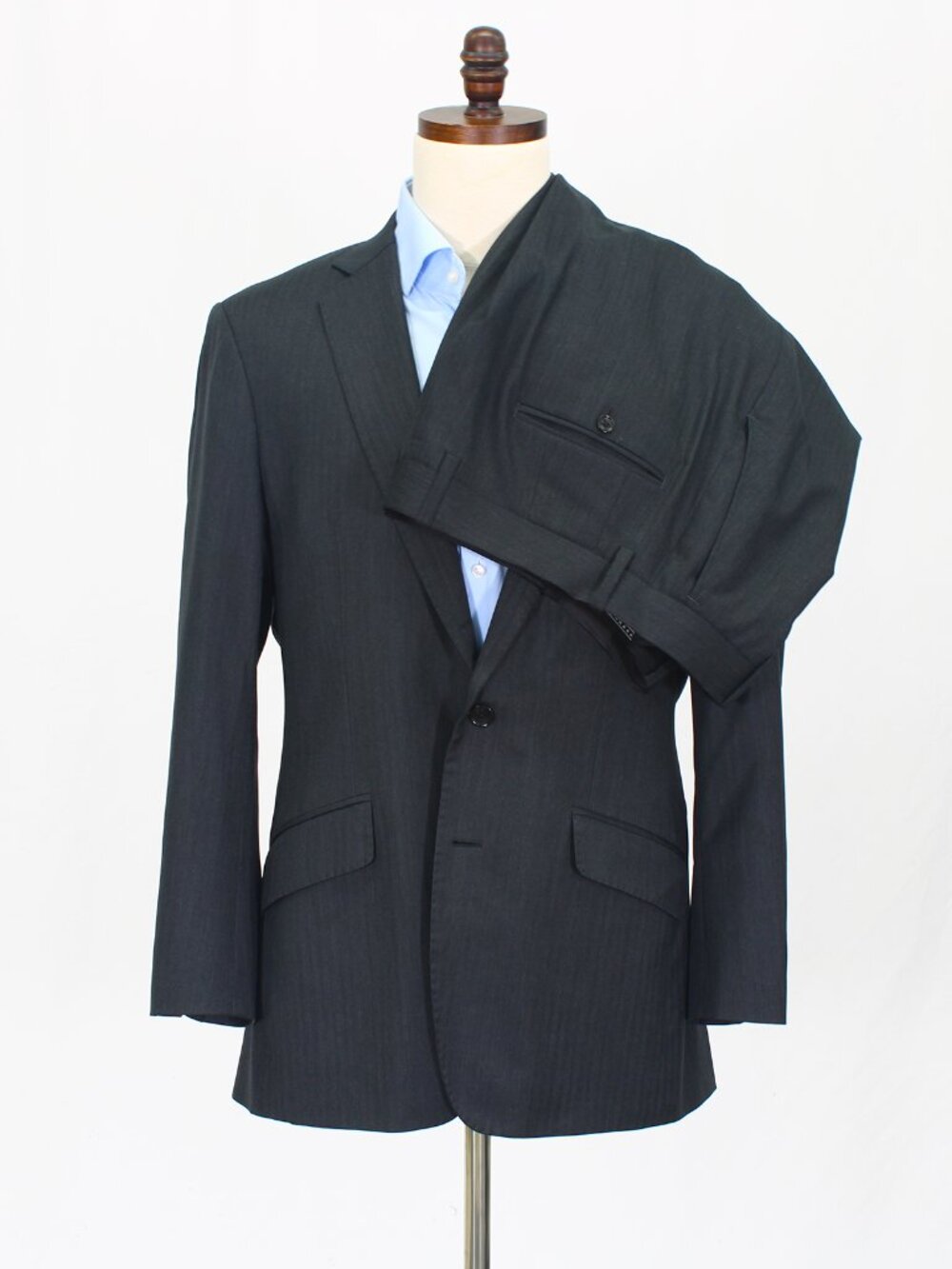 Bespoke 40R 36x30 Gray Full Suit 2-Button Herringbone R702